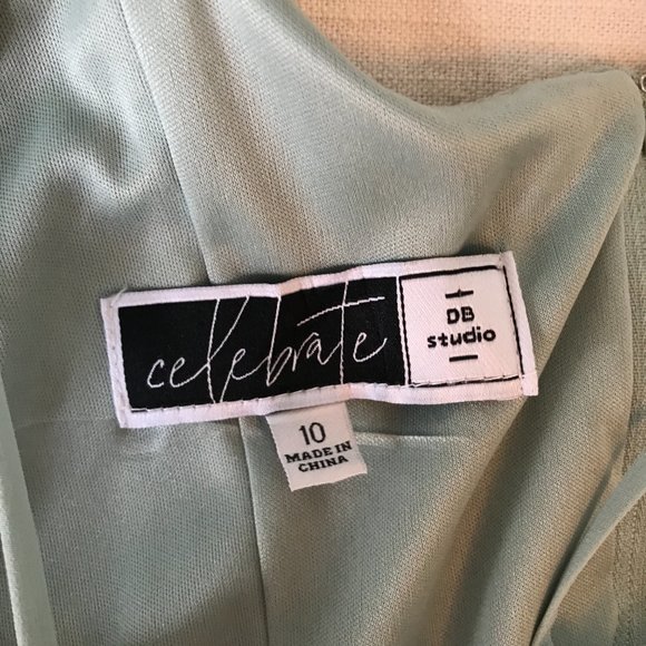 Davids Bridal cowl neck chiffon bridesmaid dress with slit - Picture 3 of 14